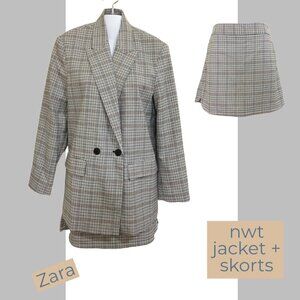 2-PC ZARA NWT PLAID Double Breasted Jacket & Skort set Size S,M
